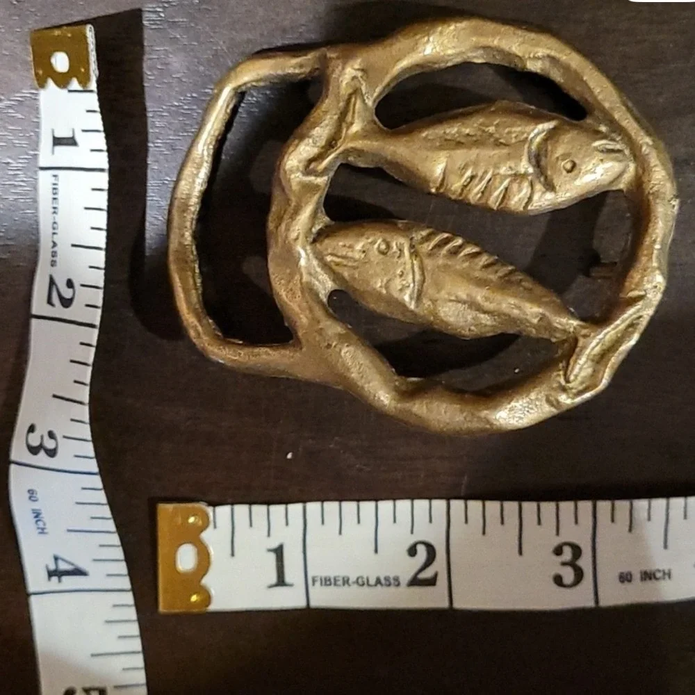 Unbranded Vintage Pisces Zodiac Belt Brown Leather Brass‎ Buckle Vintage Boho